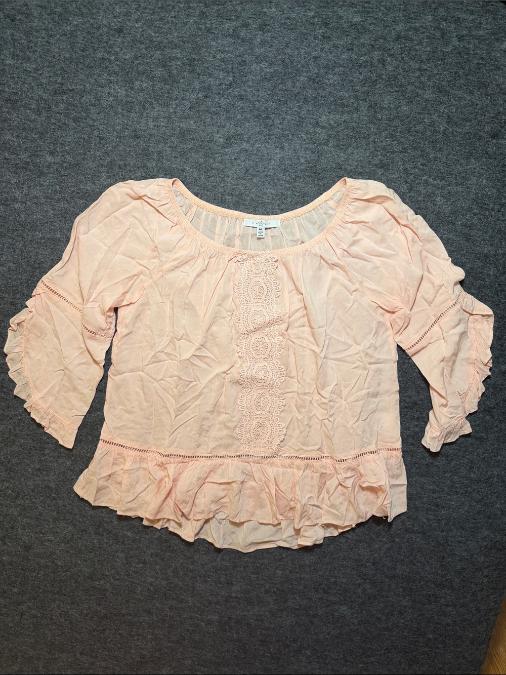 Fever Women's M Orange Ruffle Boho Blouse Off Shoulder 3/4 Sleeve